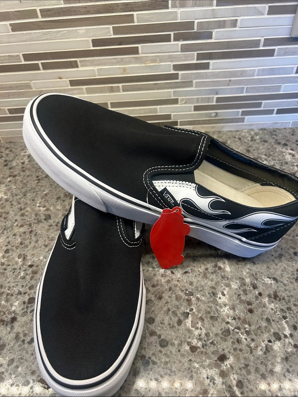 Vans Black & White Classic Slip-On, Flame Black, M8/W10, NWT